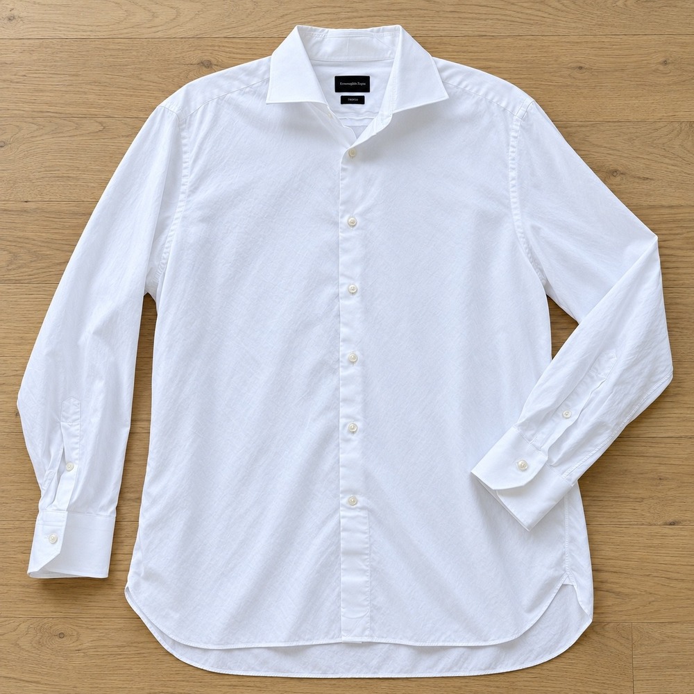 Ermenegildo Zegna Trofeo Dress Shirt Mens 18.5 White Cotton Spread Collar 13714